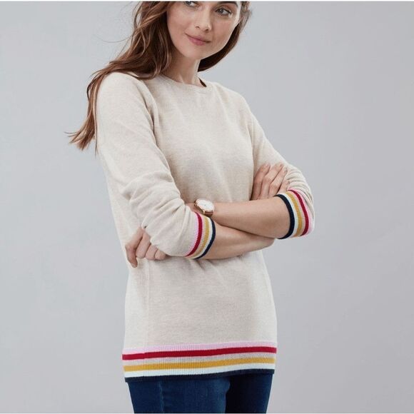 Joules Sweaters - Joules Women's Beige Rainbow Stripe Wool Blend Pullover Sweater Size 2